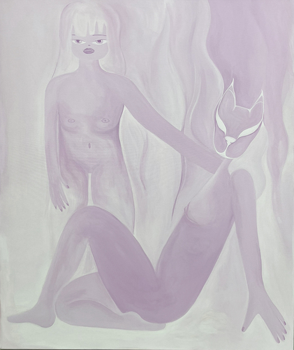 Artwork by Mia Kinsch  - Sitting with a cat - Reuter Bausch Art Gallery - Luxembourg