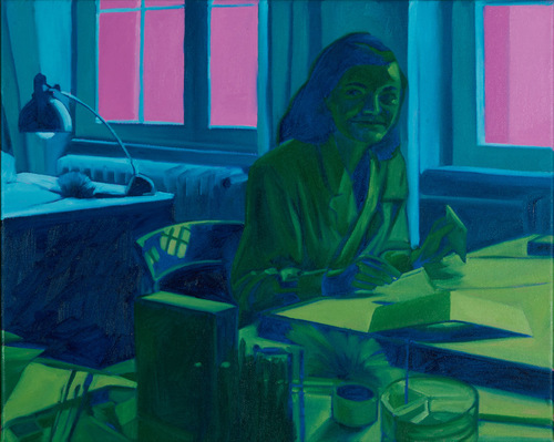 Artwork by Chantal Maquet - Am Schreibtisch (grn) - Reuter Bausch Art Gallery - Luxembourg