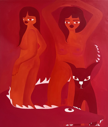 Artwork by Mia Kinsch  - Cherry crocodile and dog - Reuter Bausch Art Gallery - Luxembourg