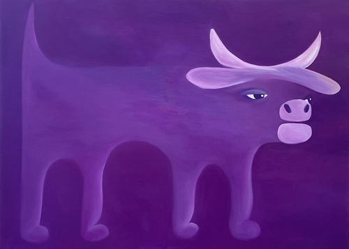 Artwork by Mia Kinsch  - Violet cow 1 - Reuter Bausch Art Gallery - Luxembourg