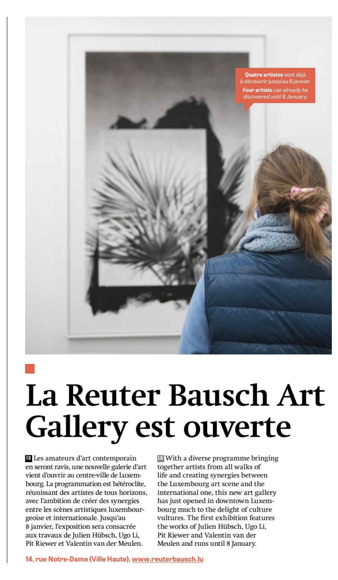 La Reuter Bausch Art Gallery est ouverte